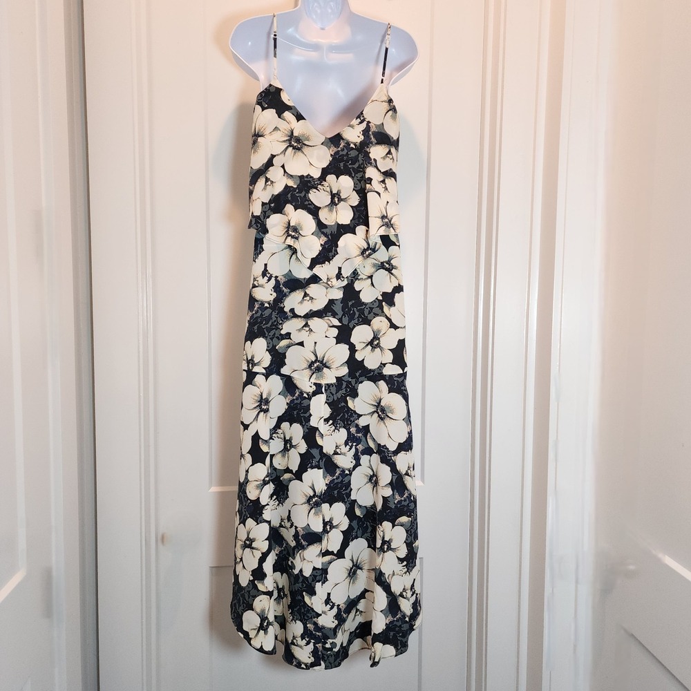 Intermix 100% Silk Floral Layered Maxi Dress High Low XS Black Ivory Resort $593 - Picture 3 of 16